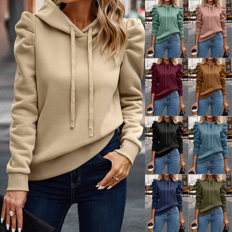 2025 outono e inverno nova moda lapela com capuz cor sólida manga comprida casual t-shirt moletom feminino