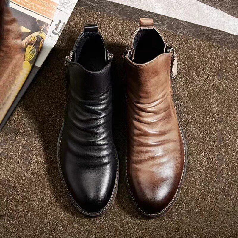 Novo Bota de couro com fecho de correr para homem | Oferta de metade do preço🔥