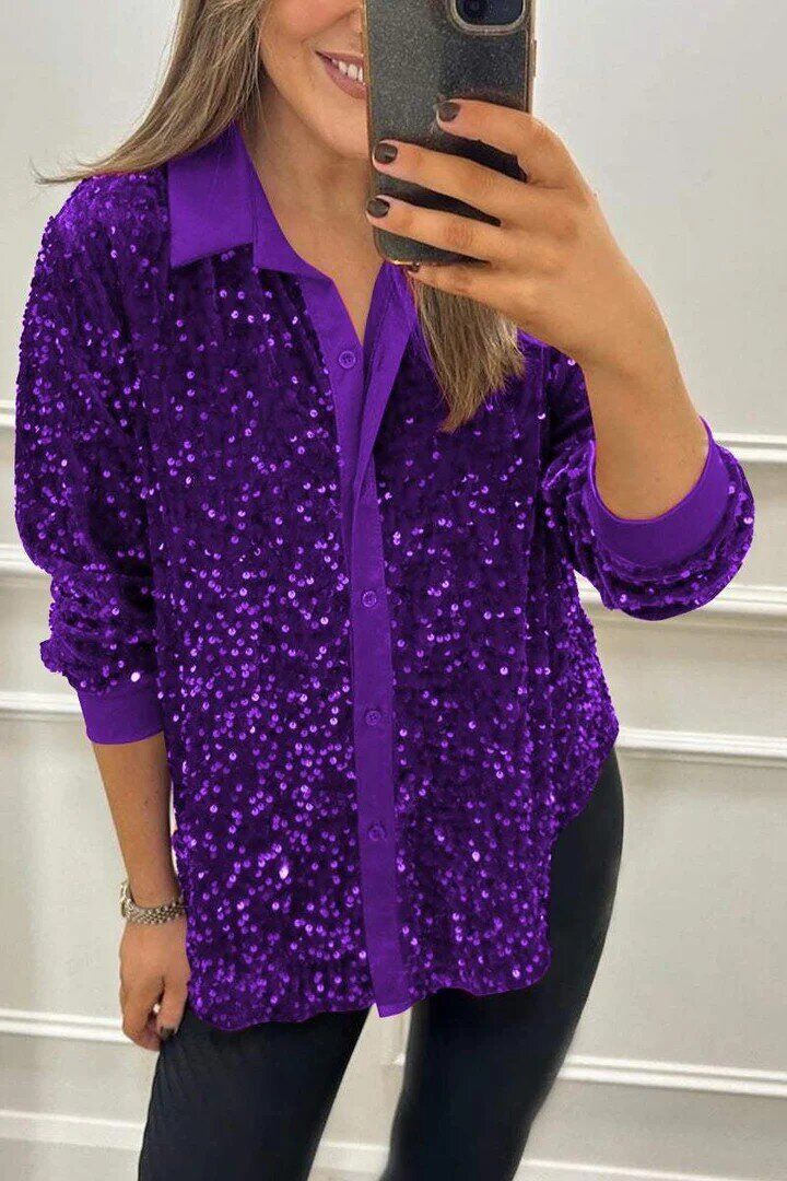 Camisa de festa para mulher com lapela brilhante e peito único