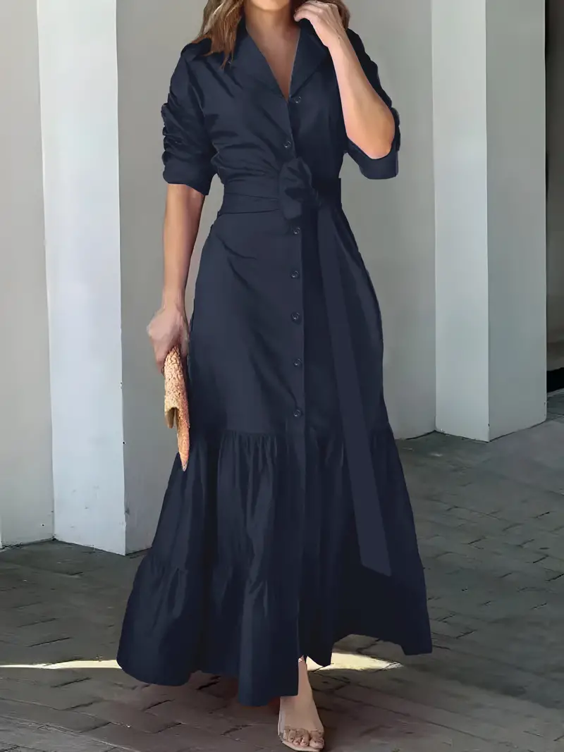 🔥Promoção com 49% de desconto🔥Vestido maxi chique com cinto