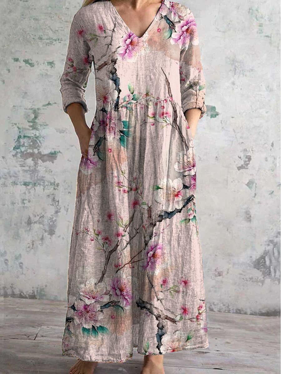 【S-3XL】 Vestido moderno com estampa floral de manga comprida