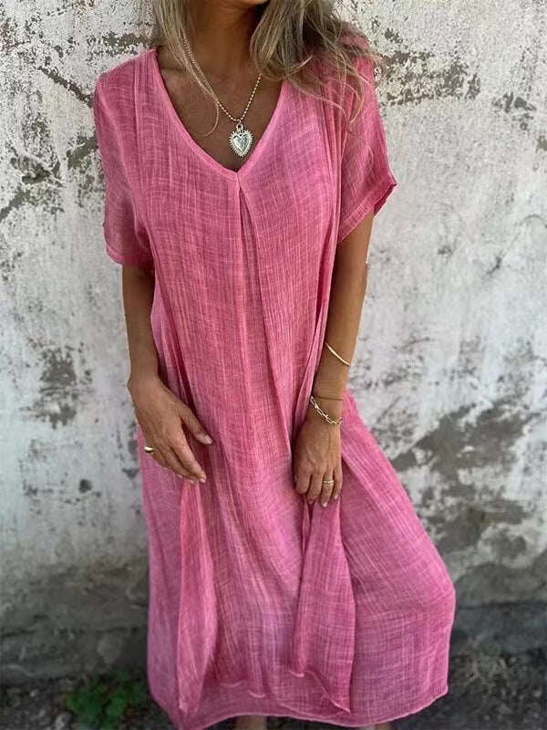 🎁Vestido de linho de algodão com gola pontiaguda