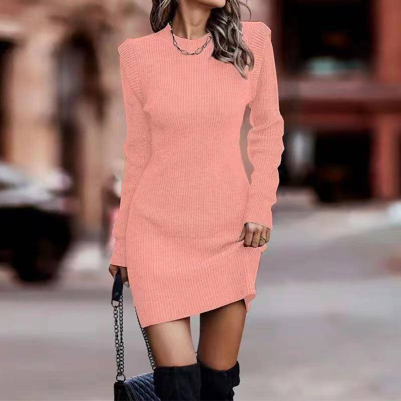 2025 outono e inverno cor limpa gola redonda manga comprida hip camisola roupas femininas