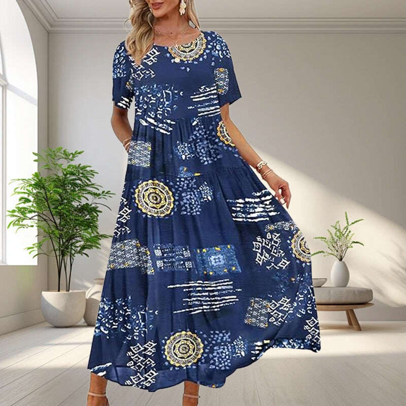 VESTIDO DIÁRIO PARA MULHERES COM GOLCO BAIXO E PADRÃO ESCONDIDO👗