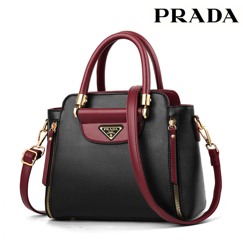 2023 Модна кожена чанта за рамо Prada в контрастен цвят