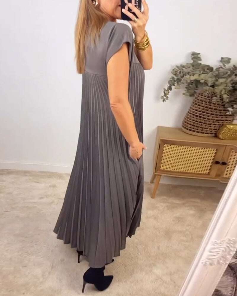 Vestido plissado simples de cor sólida para mulheres