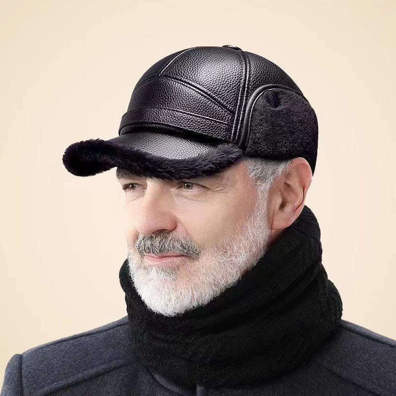 🧢🐂Novo chapéu masculino de inverno de pele de carneiro com protetores de orelha planos