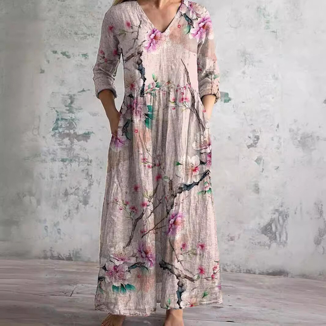 【S-3XL】 Vestido moderno com estampa floral de manga comprida