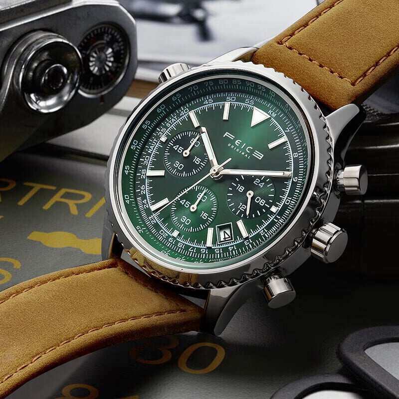 FÉRFI ÓRA FEICE FK812 MULTIFUNKCIÓS KÉZI KÉZI VINTAGE ZÖLD ÓRA FÉRFIAKNAK
