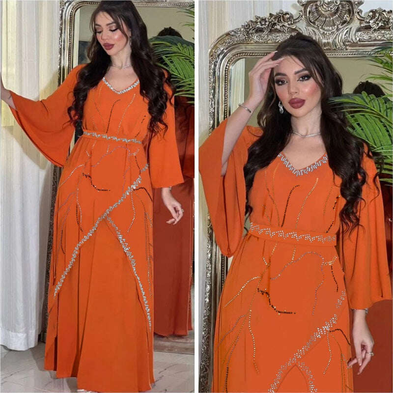 Vestido elegante para mulher com mangas compridas e cinto