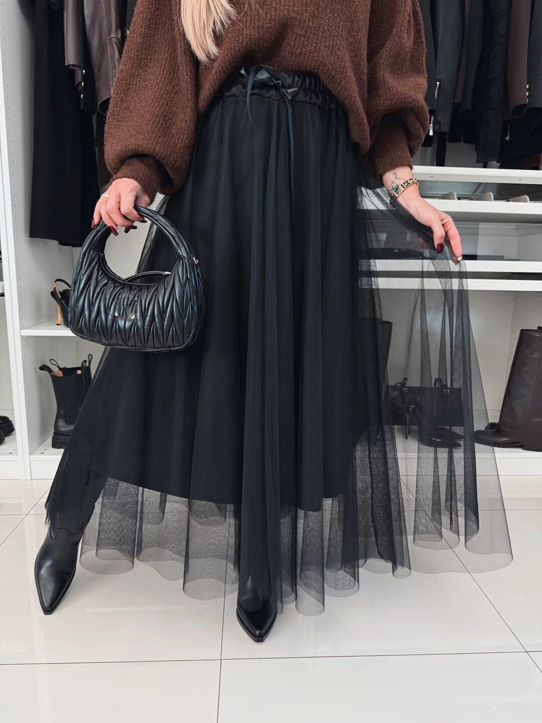 Elegáns Tulle Full Hem Midi szoknya