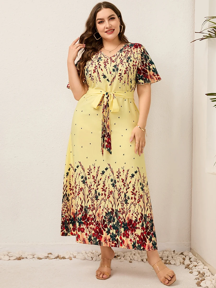 Vestido de praia feminino Boho com estampa floral 2024