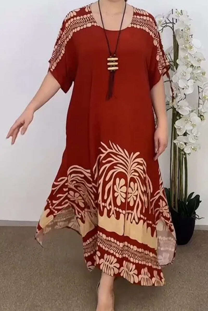 VESTIDO SOLTO DE MULHER COM PADRÃO E DECOTE REDONDO