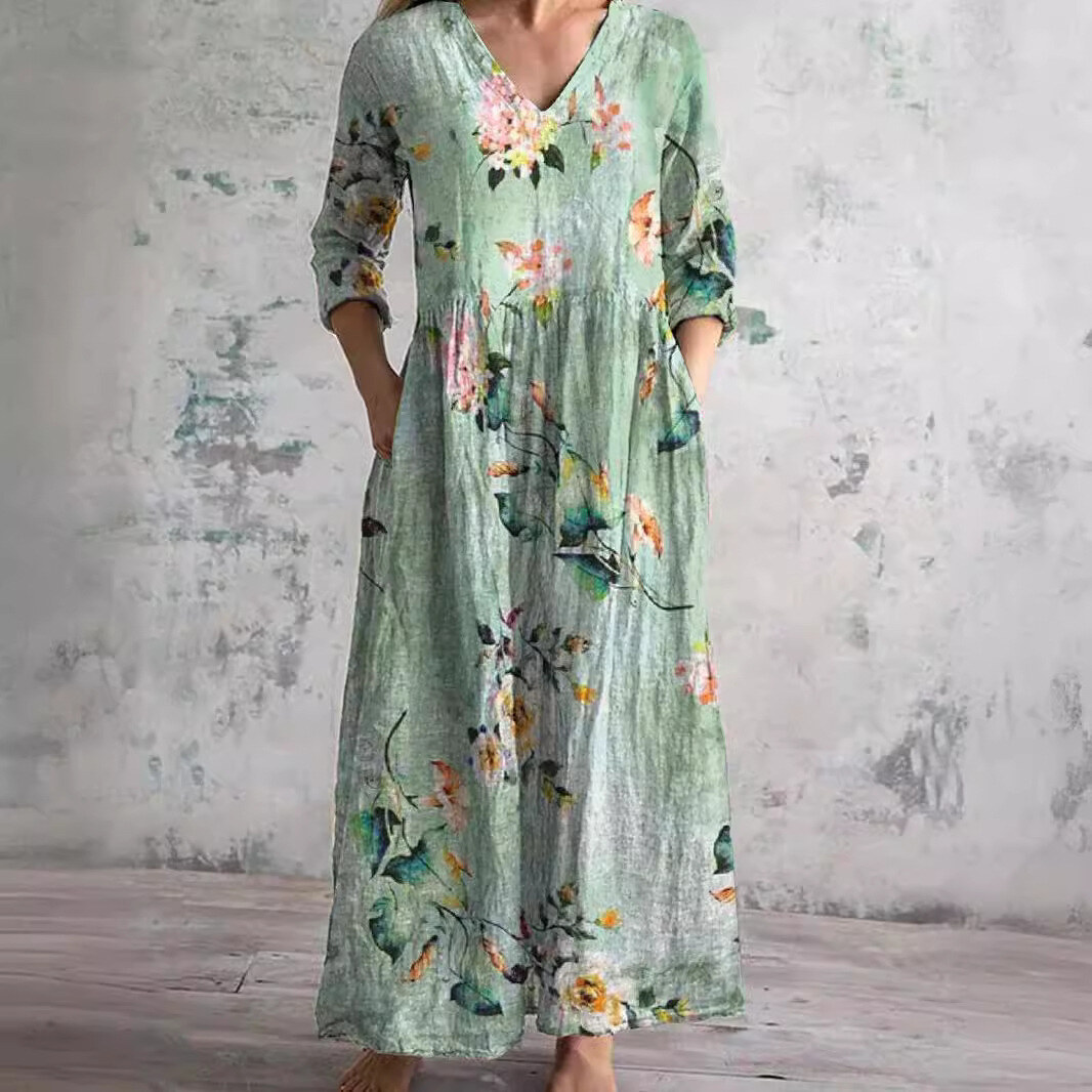 【S-3XL】 Vestido moderno com estampa floral de manga comprida