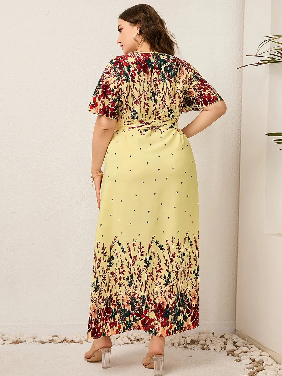 Vestido de praia feminino Boho com estampa floral 2024