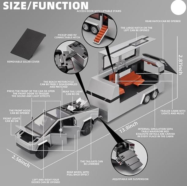 1:24 e 1:32 Tesla Cyber ​​​​Truck Die Cast