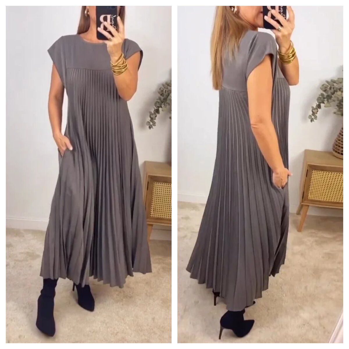 💕Vestido feminino plissado em cor sólida👗