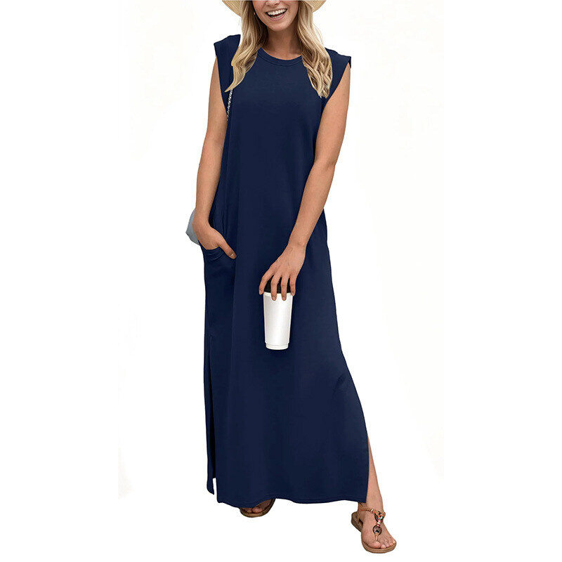 VESTIDO MAXI CASUAL FEMININO LARGO SEM VINCOS