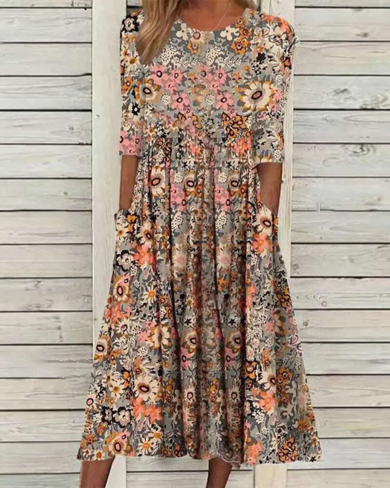 Vestido de Bolso da Pradaria Midi de Bolso dos Dias Florais