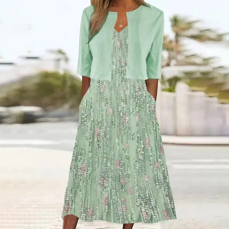 Vestido midi de duas peças com estampado floral