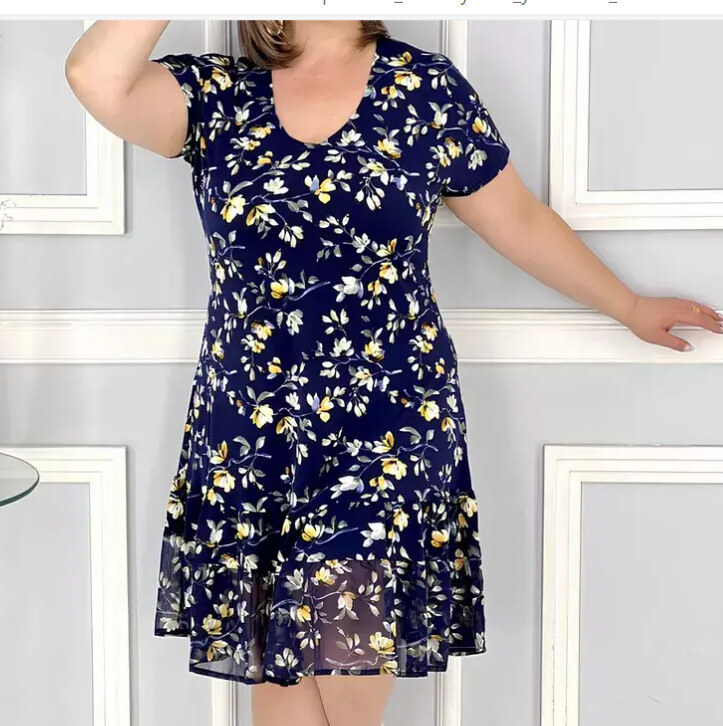 Compre 1 e ganhe 1 grátis💟【S-5XL】👗2024 Novo vestido com estampa floral moderno e elegante