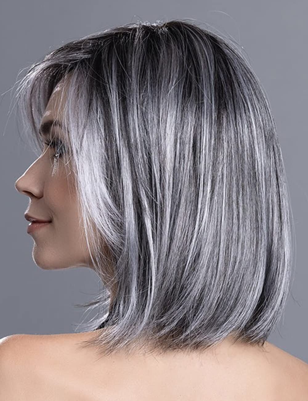 Peruca de cabelo liso natural Ombre cinza curto Bob