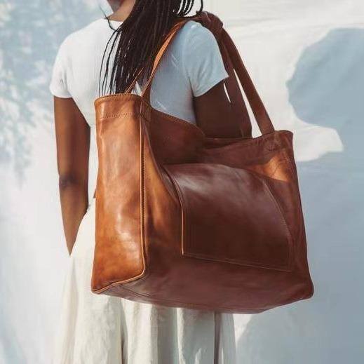 Bolsa de ombro feminina em couro vintage macio, couro macio encerado