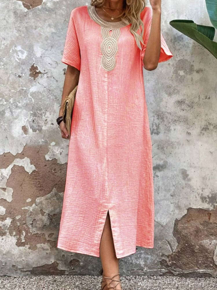 Selma - Vestido feminino monocromático confeccionado em algodão e linho