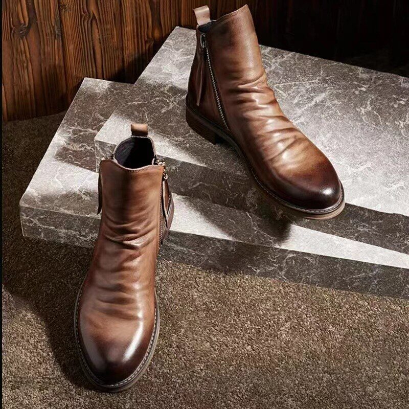 Novo Bota de couro com fecho de correr para homem | Oferta de metade do preço🔥
