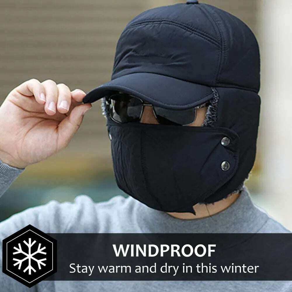 🧢❄️Pánská zimní ušní čepice Trapper maska ​​na obličej Fur Aviator Thermal Warm Snow Ski Cap