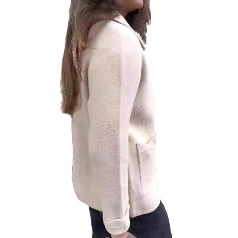 2025 outono e inverno novo feminino lapela cor sólida zíper bolso jaqueta comprimento médio casaco feminino