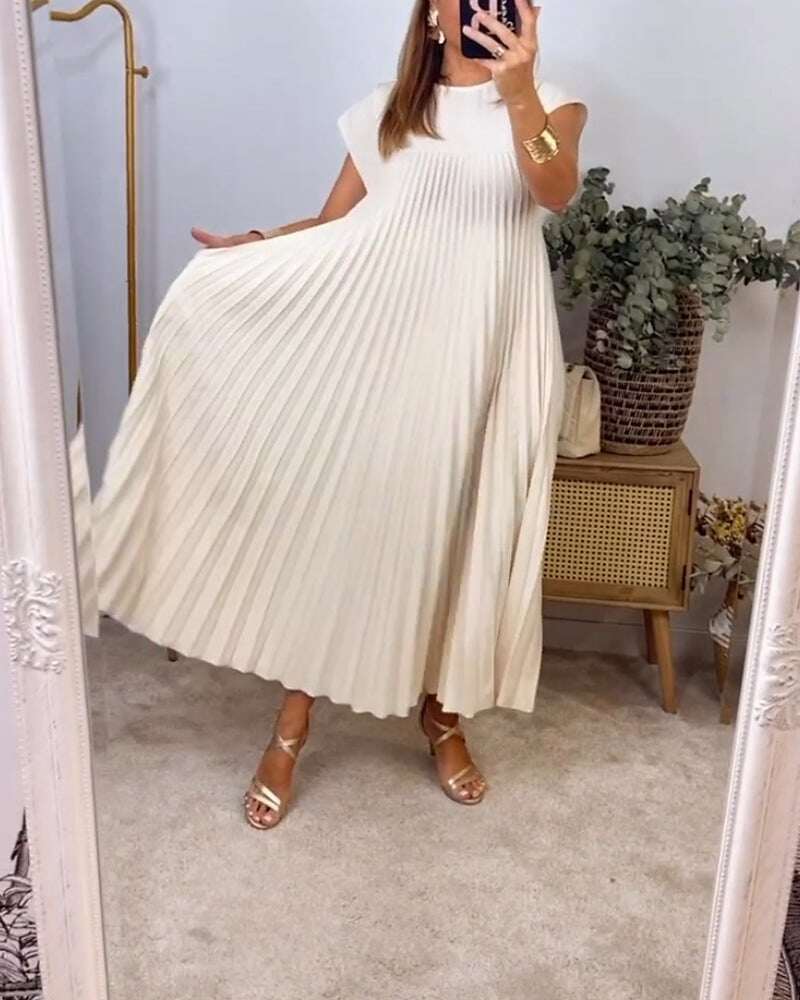 Vestido plissado simples de cor sólida para mulheres