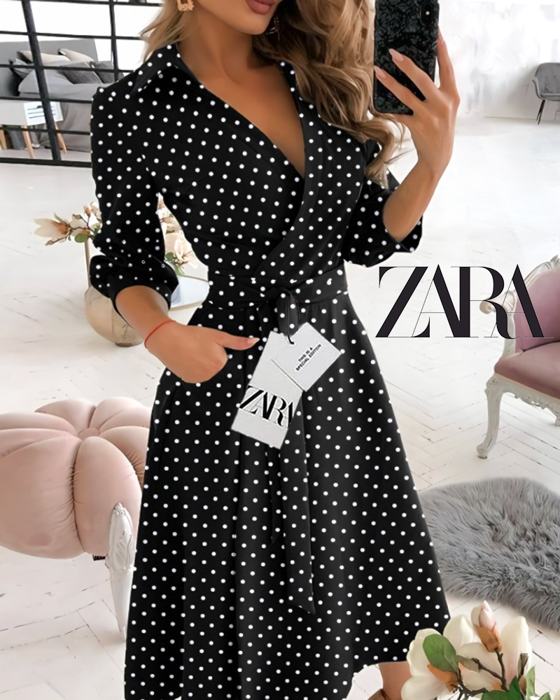 Vestido ZARA elegante com mangas compridas e decote em V