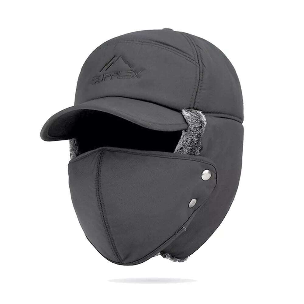 🧢❄️Homens Inverno Aba de Orelha Chapéu Trapper Máscara Facial Pele Aviador Térmico Quente Neve Esqui Cap