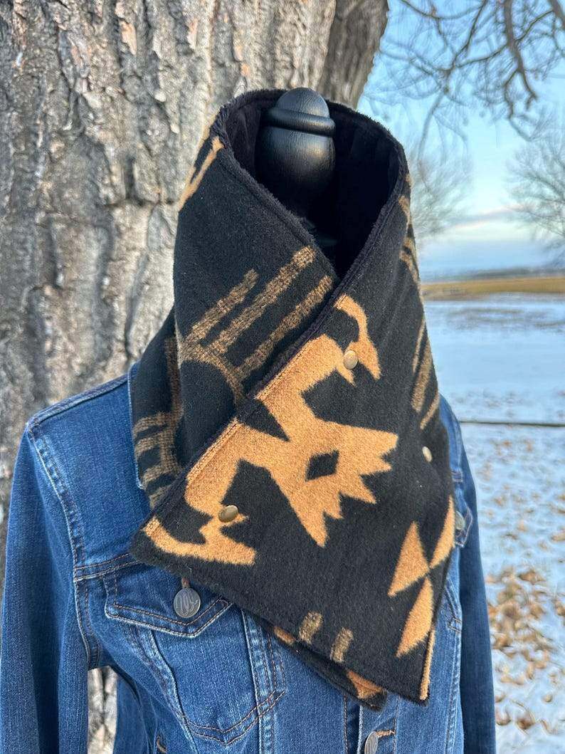 Women's Western Black Aztec Warm Neck Hood