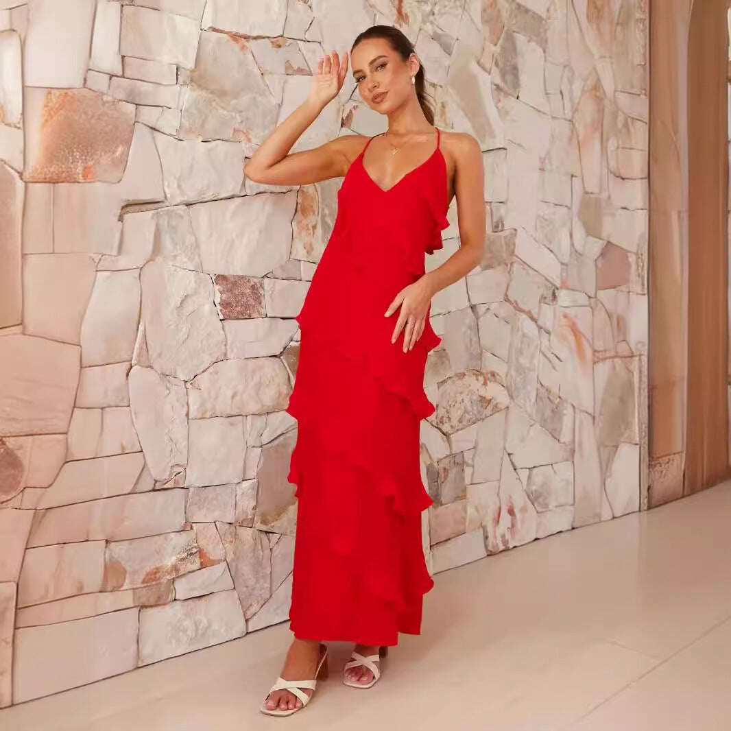 Vestido maxi com folhos Portofino