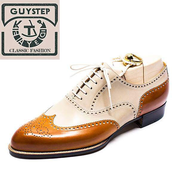 GUYSTEP™Classic brown and white lace-up men's casual leather shoes